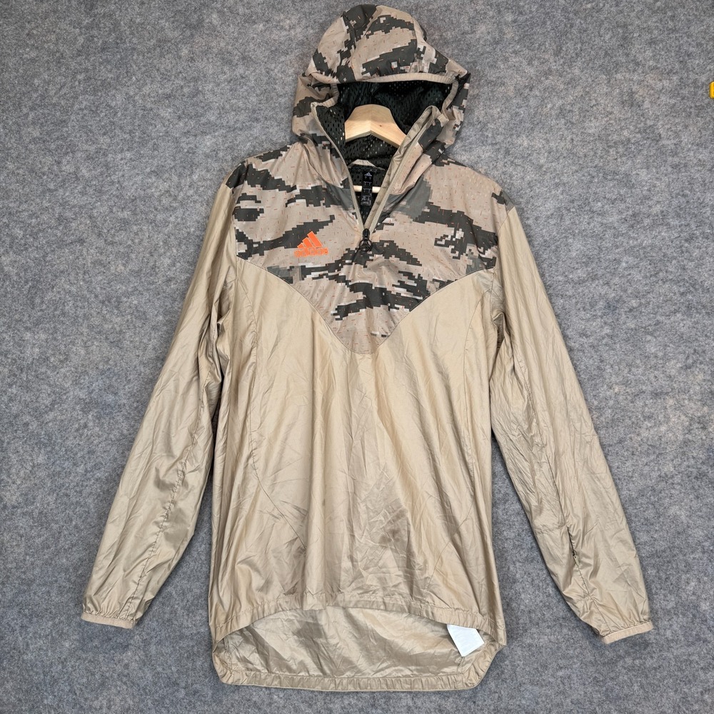 Adidas Performance ADV Windbreaker Jacket Men Small Camo Lightweight Tan 1/4 Zip